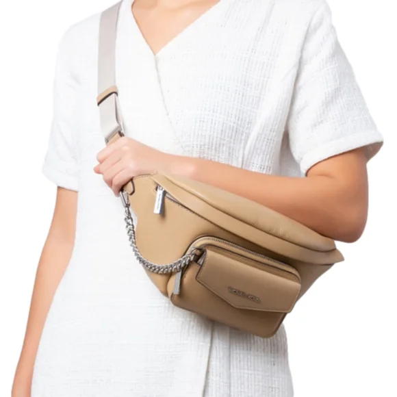 MICHAEL KORS Maisie 2-in-1 Sling Pack Waist Pack Pebbled Leather Camel, NWT - Picture 4 of 12